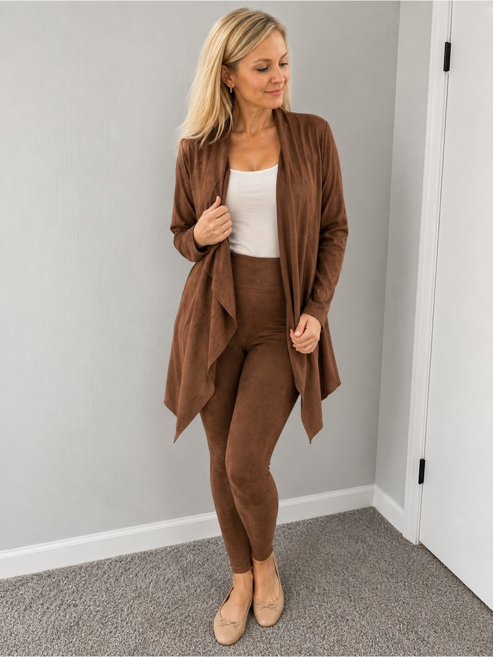 Soft Surroundings Faux Suede Cardigan & High-Waist Leggings Set Top XL Bottom L